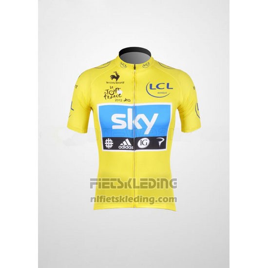2012 Fietskleding Sky Lider Azuur en Geel Korte Mouwen en Koersbroek